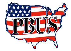 A red white and blue map of the united states with the word pbus in it.